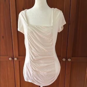 INC International Concepts White Ruched Fitted Blouse